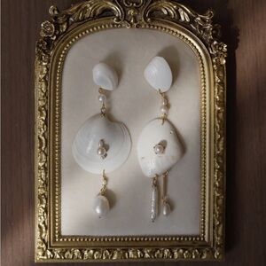 Handmade White Seashell & Pearl‎ Drop Earrings – Elegant One-of-a-Kind Design